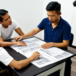 **A film set in Malaysia, focusing on the pre-production phase. Show a diverse team meticulously planning, reviewing scripts, scouting locations, and utilizing project management software. Emphasize collaboration and logistical organization.**