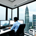 미디어 프로듀서 채용 공고 분석법 - A professional media producer in a modern Kuala Lumpur office, fully clothed in smart casual attire,...