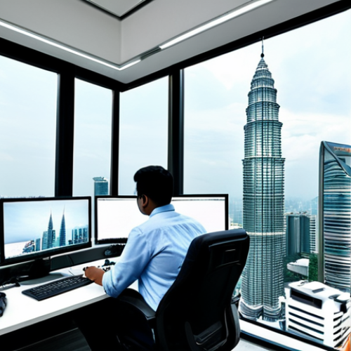 미디어 프로듀서 채용 공고 분석법 - A professional media producer in a modern Kuala Lumpur office, fully clothed in smart casual attire,...