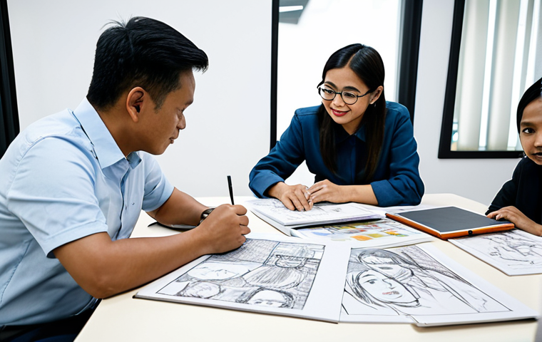 미디어 프로듀서 채용 공고 분석법 - A professional media producer in a modern Kuala Lumpur office, fully clothed in smart casual attire,...