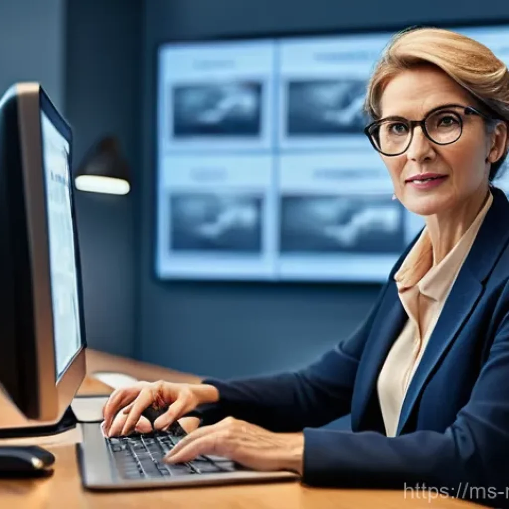 미디어 프로듀서의 경력 전환 사례 - **Prompt:** A professional, perhaps a woman in her late 40s, with a warm, determined expression, dem...