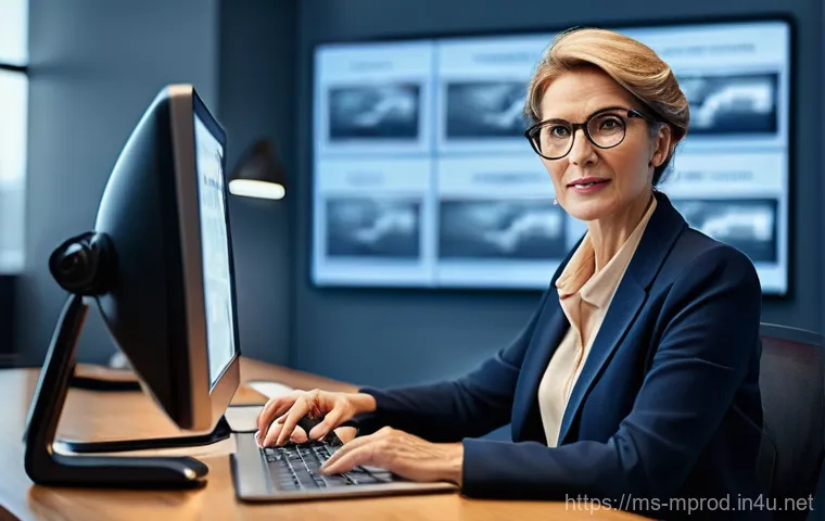 미디어 프로듀서의 경력 전환 사례 - **Prompt:** A professional, perhaps a woman in her late 40s, with a warm, determined expression, dem...