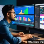 미디어 프로듀서가 익혀야 할 필수 기술 - A modern digital media production workspace in Kuala Lumpur, Malaysia, showing a diverse young adult...