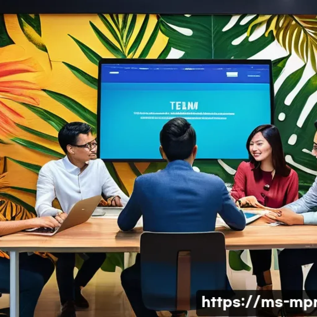미디어 프로듀서와 타 직무의 협업 사례 - A vibrant modern office scene in Kuala Lumpur, Malaysia, showing a diverse team of media producers a...