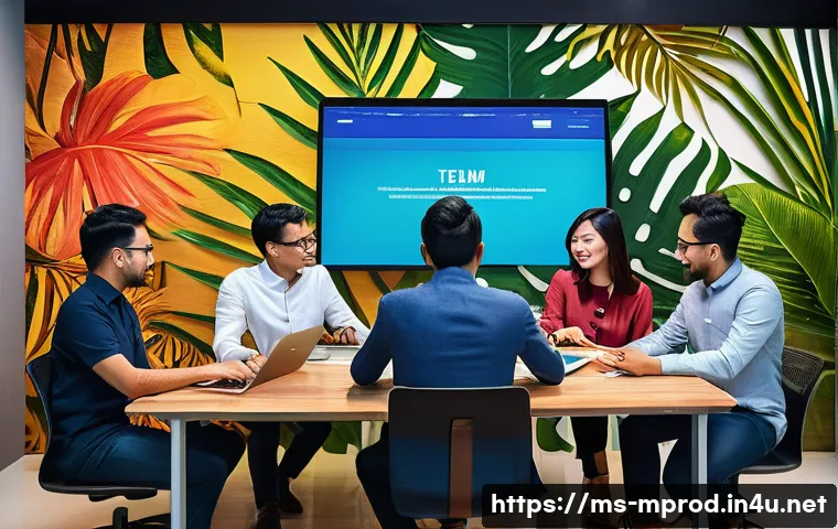 미디어 프로듀서와 타 직무의 협업 사례 - A vibrant modern office scene in Kuala Lumpur, Malaysia, showing a diverse team of media producers a...