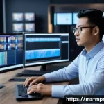 미디어 프로듀서 직무의 미래 전망 - A professional Malaysian media producer in a modern digital studio, surrounded by multiple screens d...