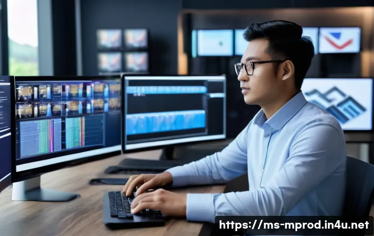미디어 프로듀서 직무의 미래 전망 - A professional Malaysian media producer in a modern digital studio, surrounded by multiple screens d...
