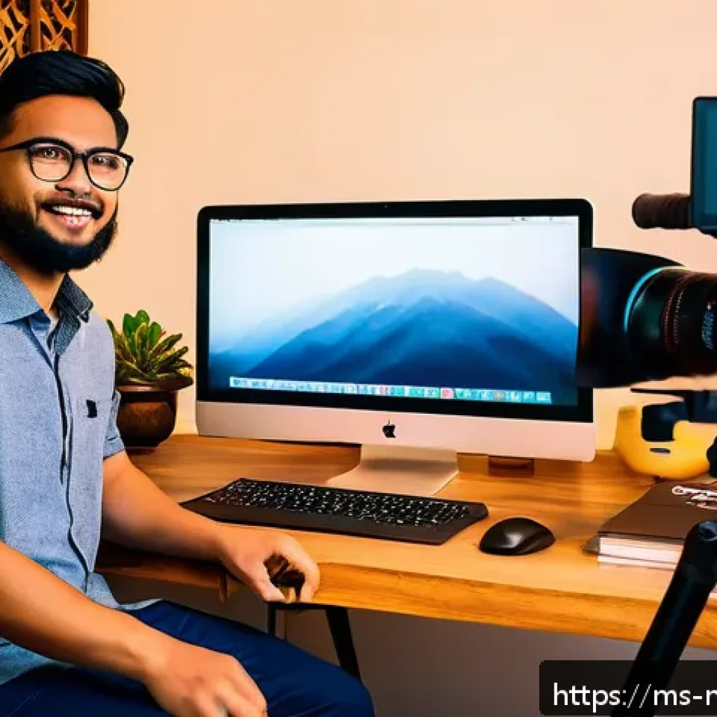 미디어 프로듀서로 일하기 위한 최소 스펙 - A modern media producer in a bright, cozy Malaysian home studio, surrounded by professional video eq...