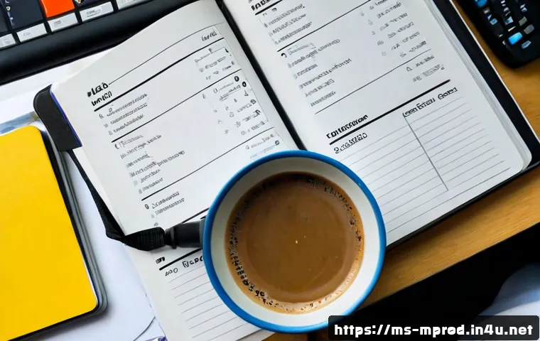 미디어 프로듀서 업무 일지 작성 가이드 - Photorealistic overhead view of a Malaysian media producer’s organized work desk, hands writing a de...